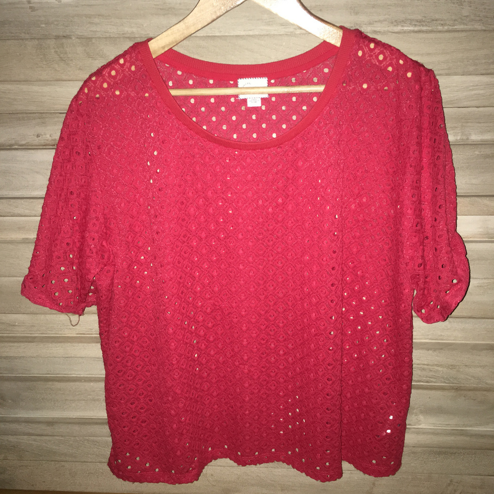 Red Anthropologie Cutout Cotton Top (M)